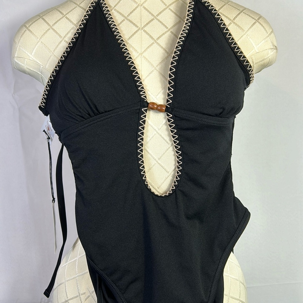 Shade and Shore Bohemian Beaded Black one Piece Bathing Suite Size XS New - Picture 1 of 7